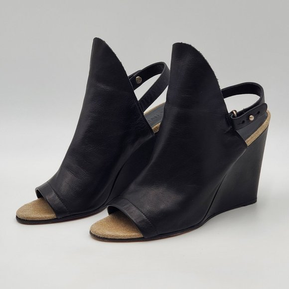 Vince Black Leather Sling Back Wedges - Picture 9 of 16